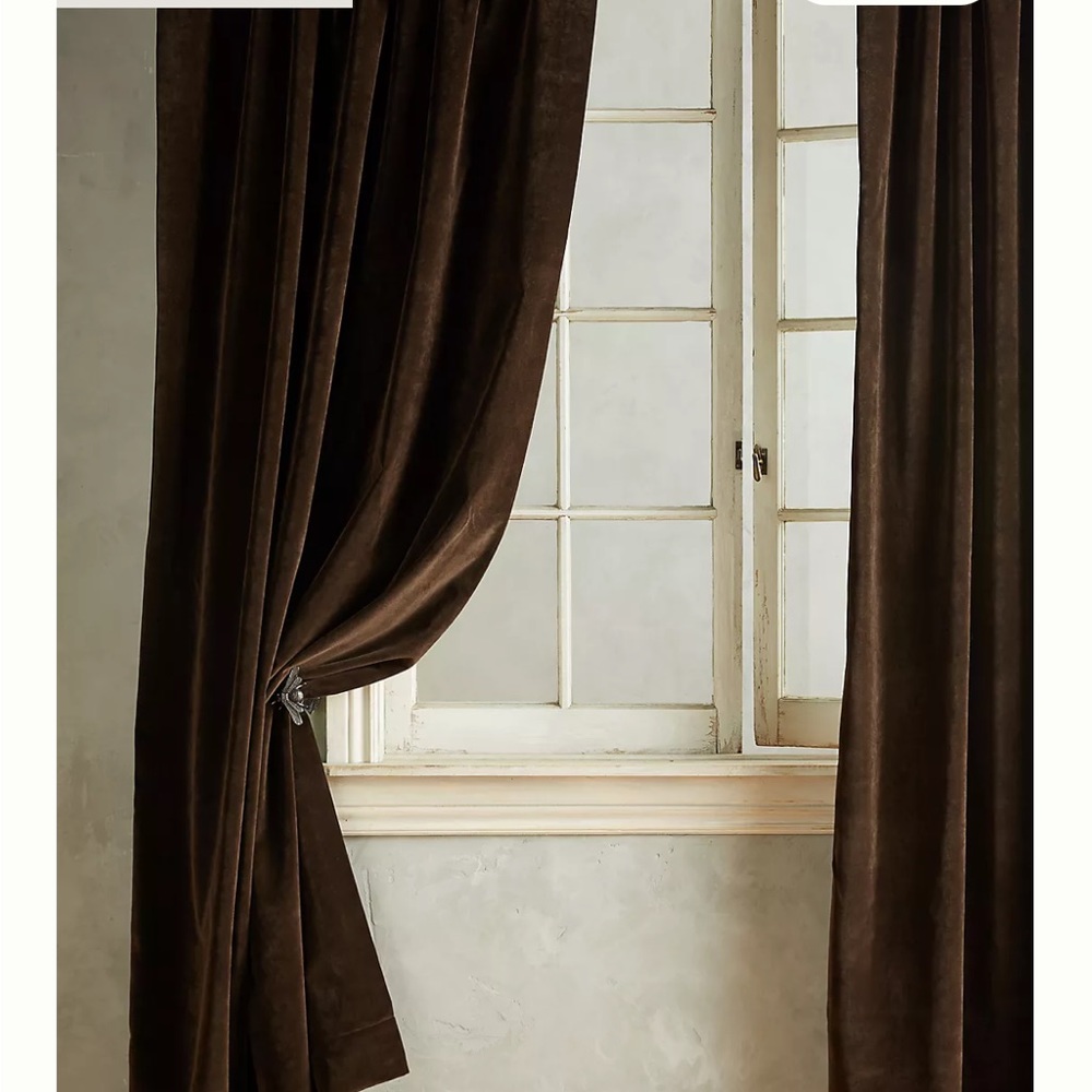 Anthropologie Brown Matte Velvet Drapes